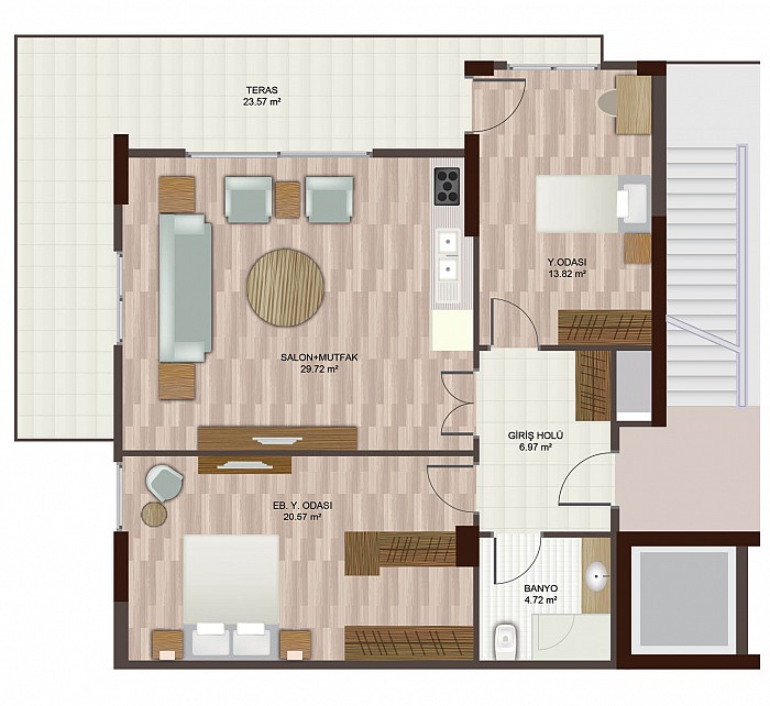 	 Key Ready Istanbul Apartments - Turkey - Sample 2 bedroom floor plan