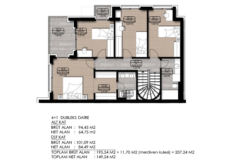 Bahcesehir Nature View Apartments - 4 Bed duplex upper floor plan