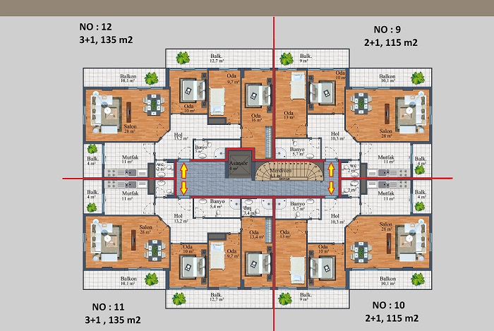 Modern Sea View Istanbul Apartments - Sample floor plans