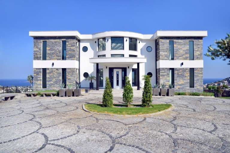 Exclusive Yalikavak Contemporary Villa - Sea Views - Rear stone facade