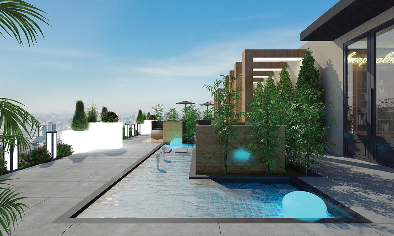 Smart Home Istanbul Apartments - Roof terrace water features