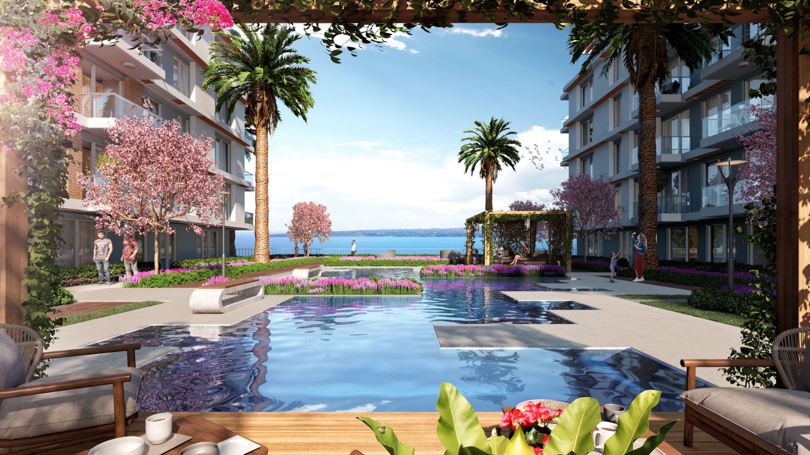 Istanbul Luxury Apartments - Off-Plan - Large decorative pond and gardens