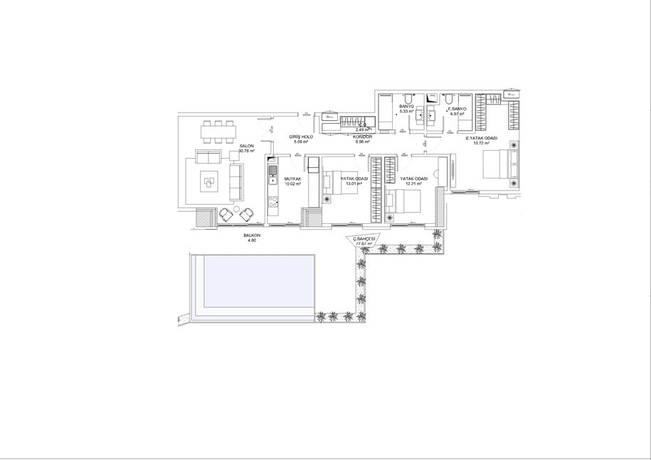 Off-Plan Luxury Istanbul City Centre Apartments - Sample 3 bedroom floor plan