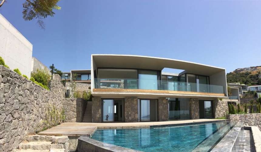 Luxury Sea View 5-Bed Yalikavak Villa - Stone and glass facade