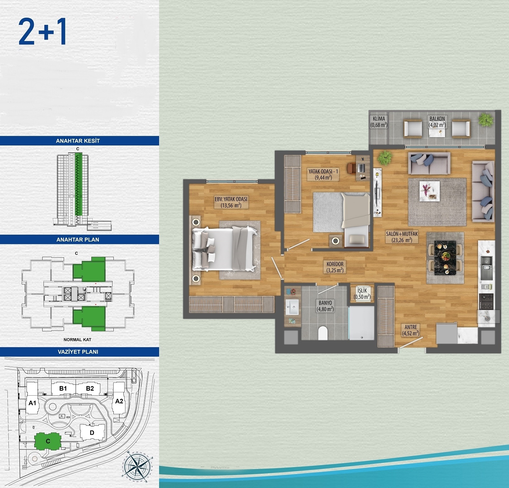 Nature View Istanbul Apartments - Sample 2 bedroom floor plan