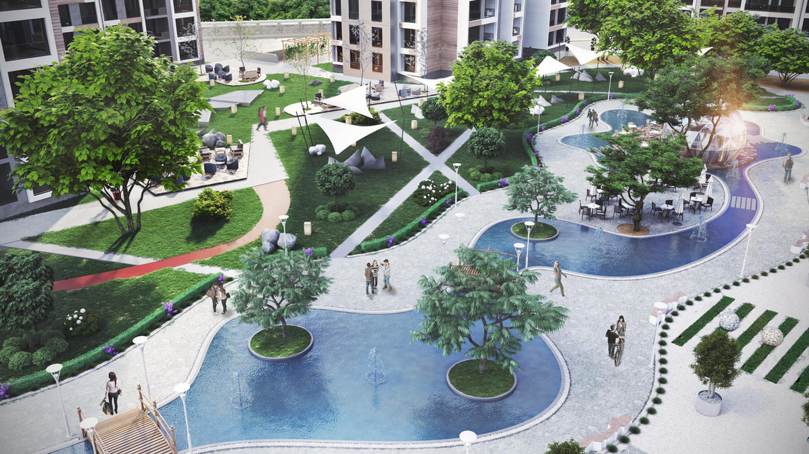 Istanbul Spa  Apartments - Basaksehir - Communal gardens and water features