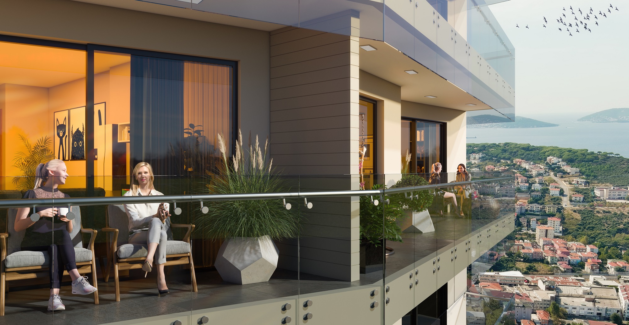 Sea & Island View Asian Istanbul Property - Glass balconies