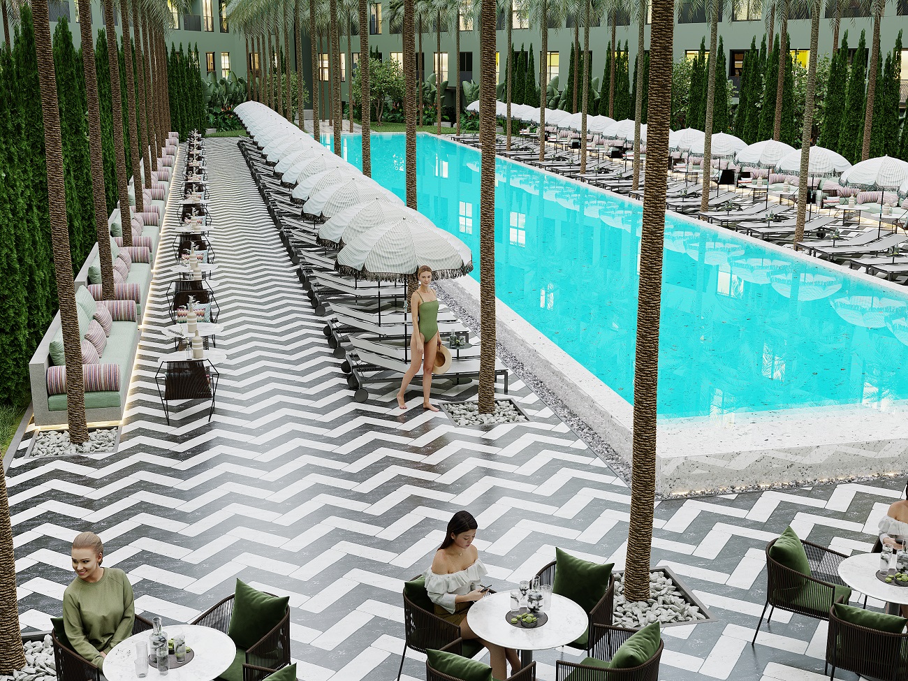 Luxury Forest View Istanbul Apartments -Courtyard and pool