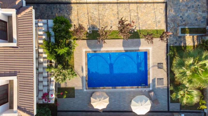 5-Bed Ovacik Villa- Aerial Image of Pool