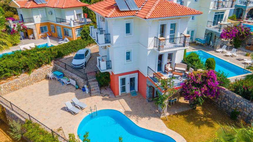 Luxury triplex Villa For Sale In Fethiye - View over the triplex villa and gardens