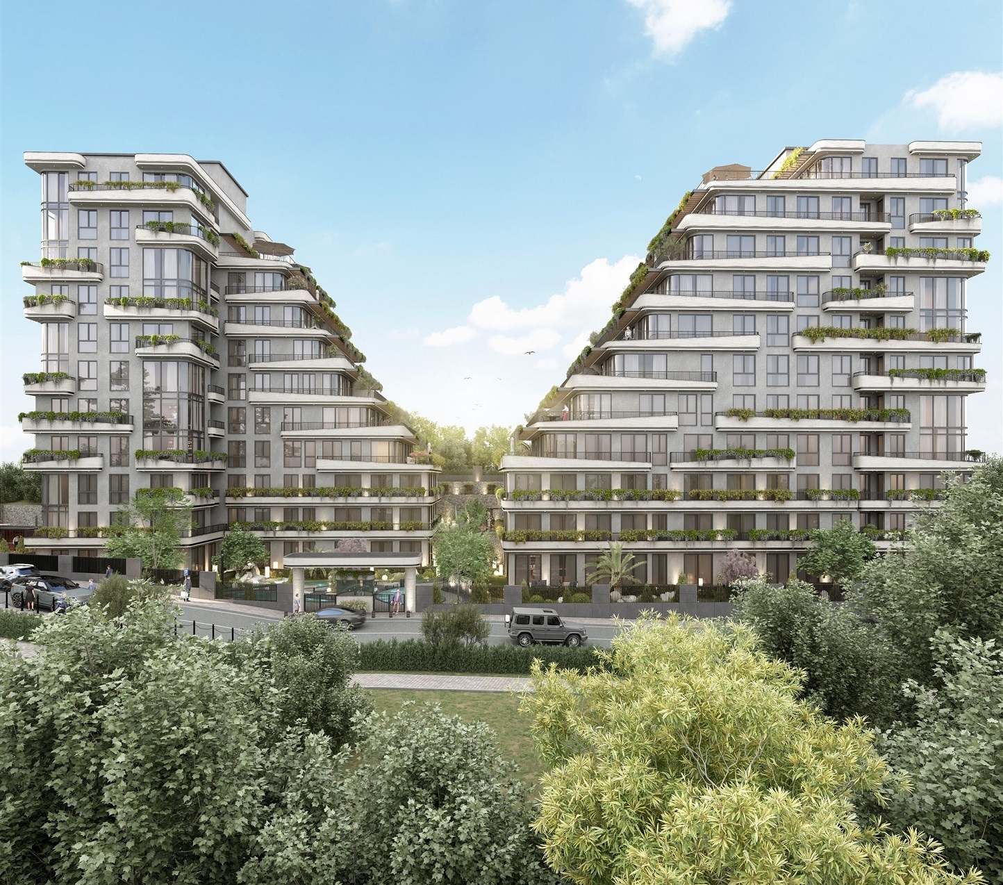 Off-Plan Asian Istanbul Luxury Apartments - Front view of luxury apartment buildings