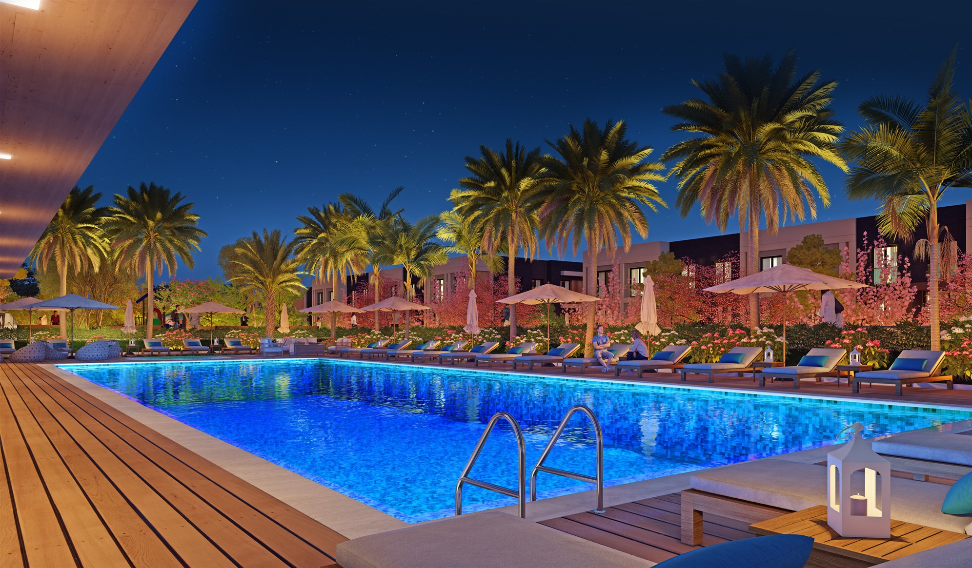 Luxury Istanbul Apartments For Sale - Outdoor pool at dusk