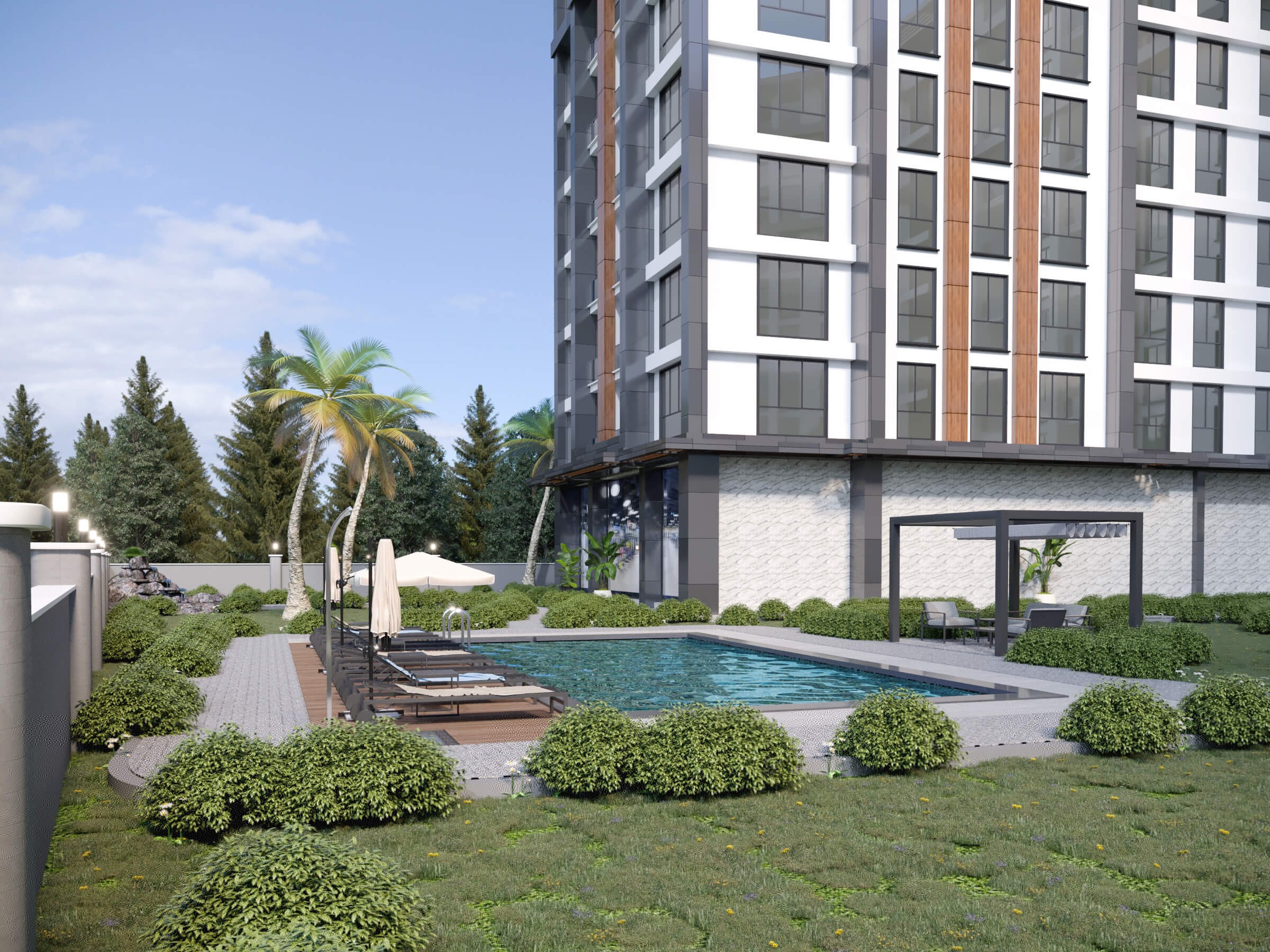 Luxury Istanbul Asian Apartments For Sale - Beautiful landscaped gardens with swimming pool
