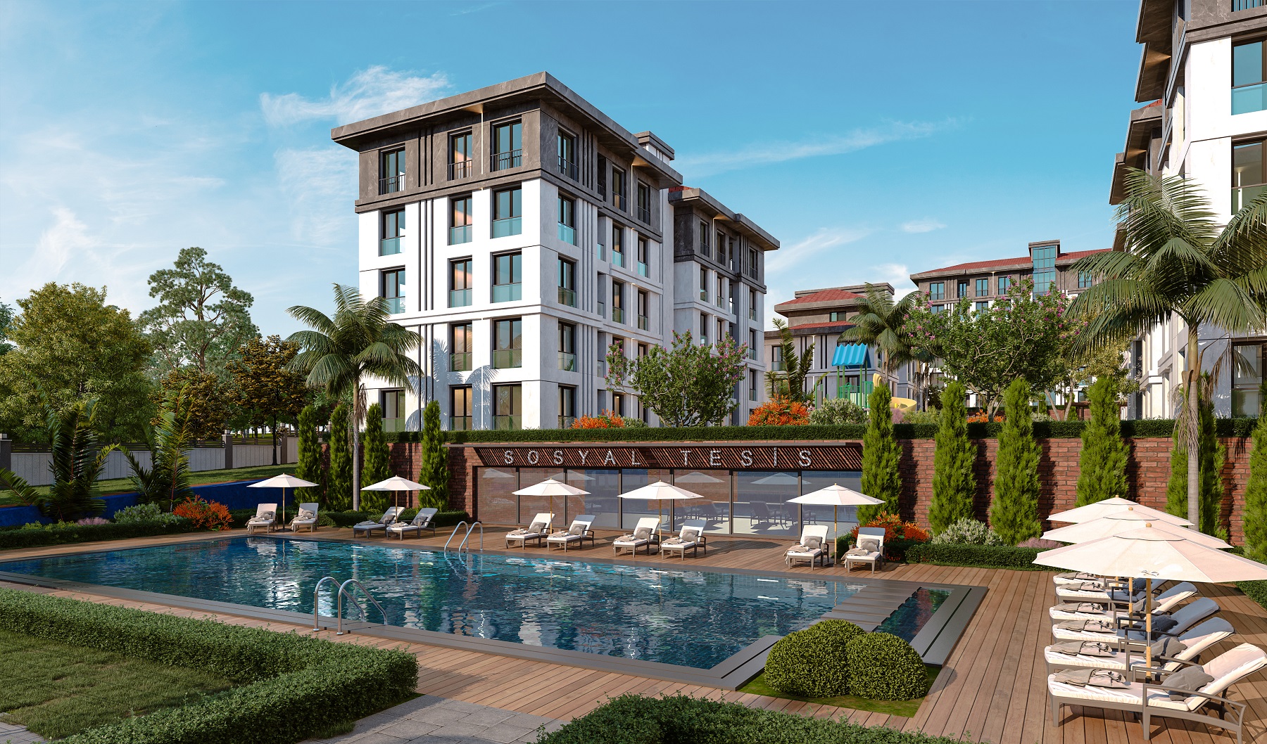 Istanbul European Luxury Apartments For Sale - Gorgeous exterior pool