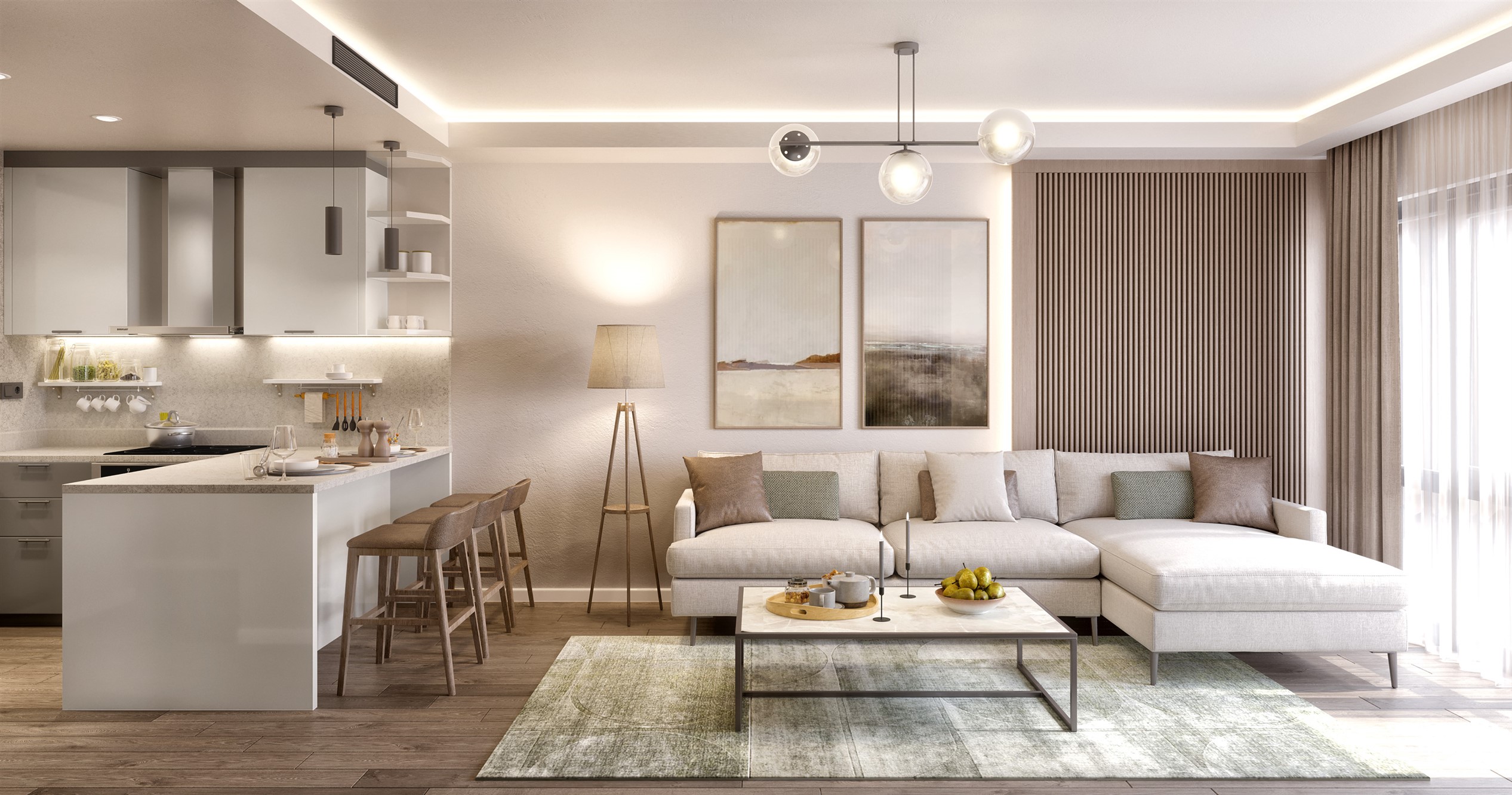Desirable Off-Plan Istanbul Apartments For Sale - Elegant living spaces with open-plan kitchens