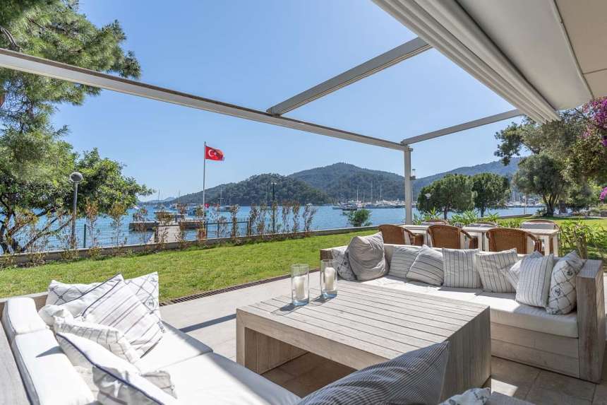 An attractive Seafront Garden Apartment in Gocek For Sale - Picturesque views from the veranda