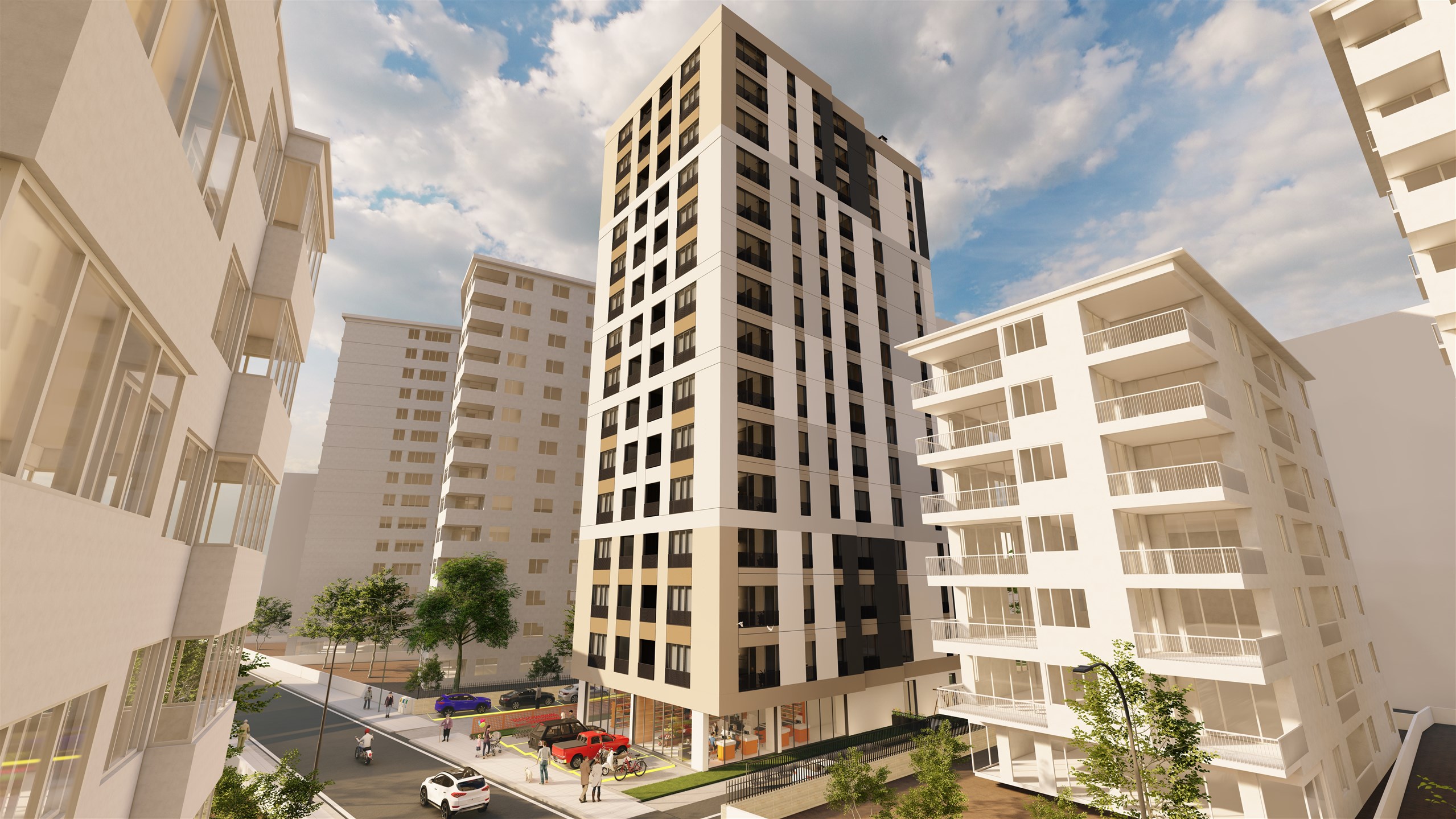 Prime Position Asian Istanbul Properties For Sale - A modern apartment block with commercial units