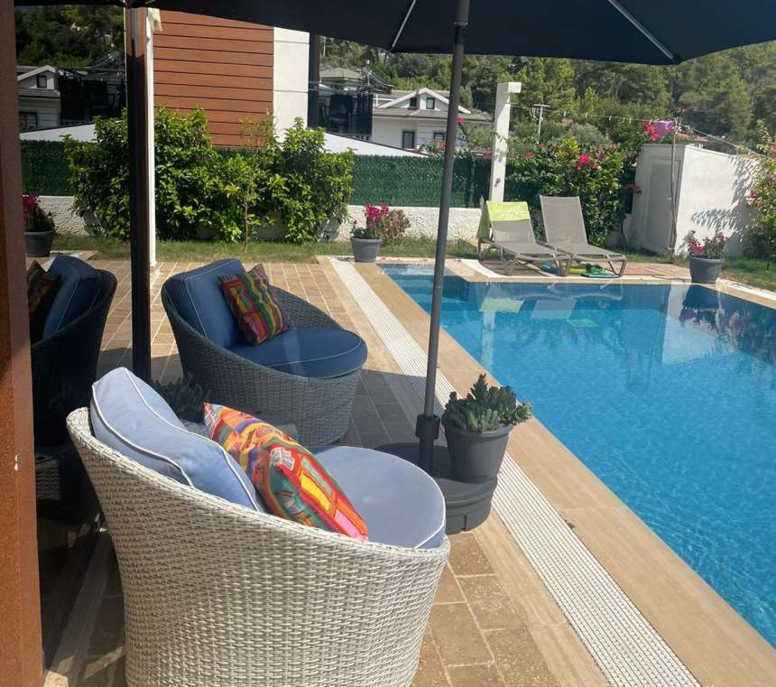 Detached Luxurious Triplex Fethiye Villa For Sale - Gorgeous private pool with shady terraces and pretty gardens