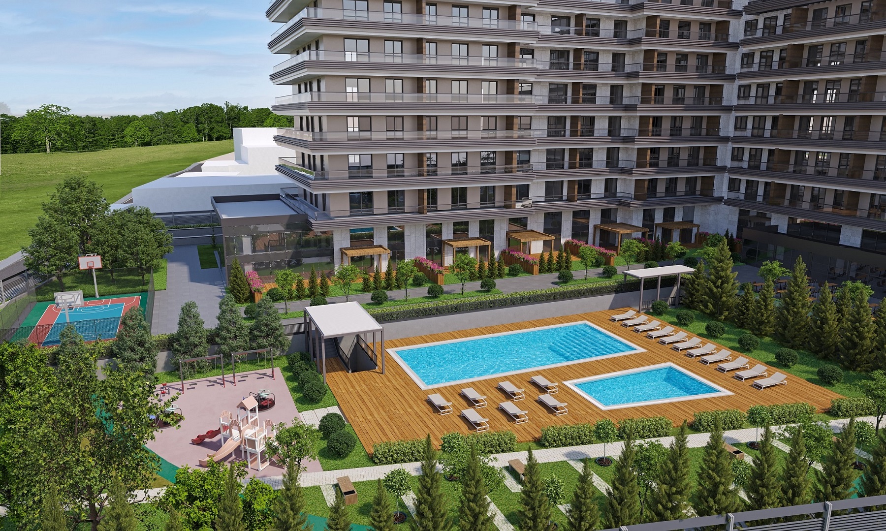 Captivating Istanbul Properties For Sale - A modern complex with pools and social areas