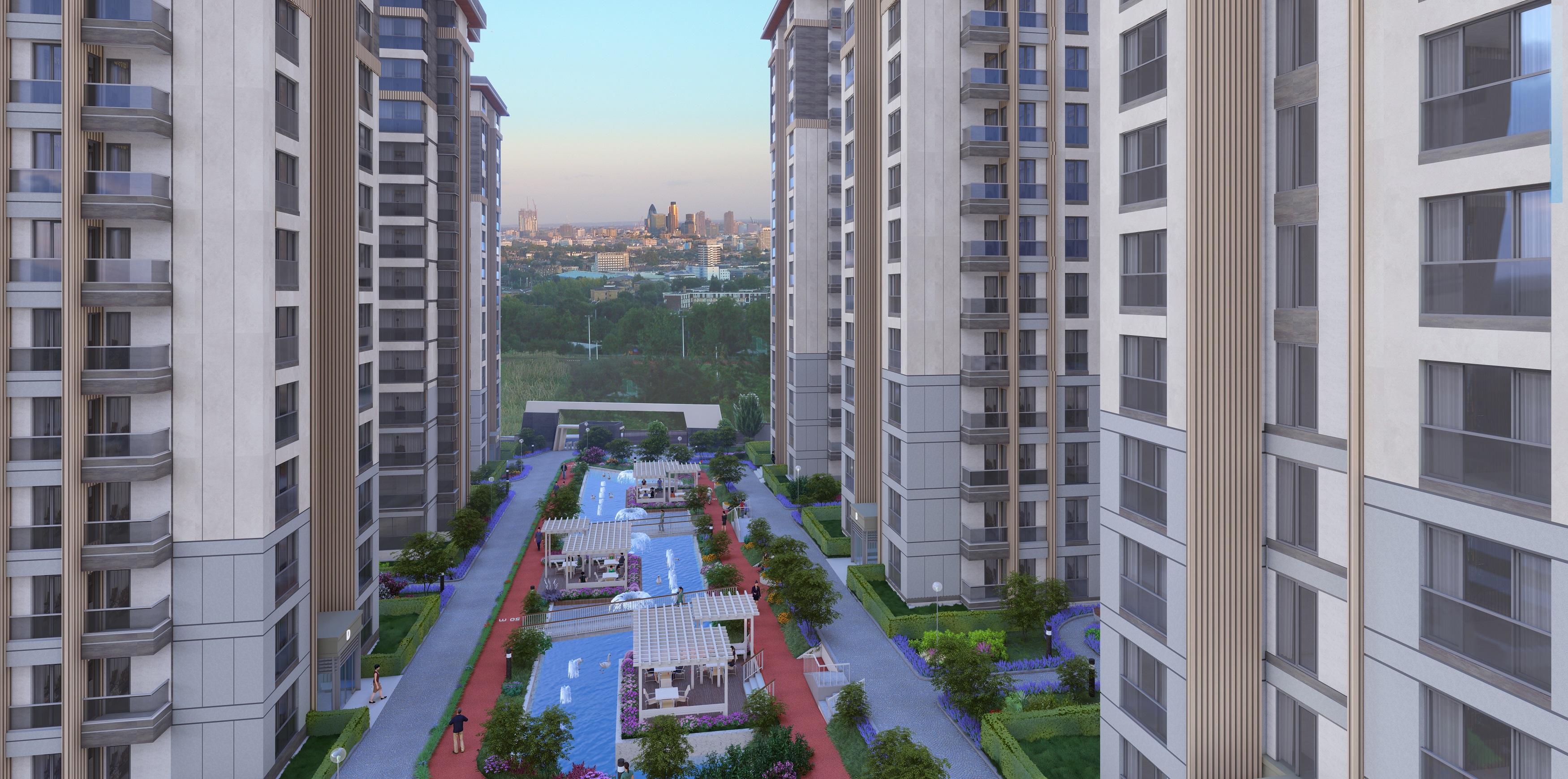 Sophisticated Istanbul Apartments For Sale In Bagcilar - Social areas bewteen the blocks