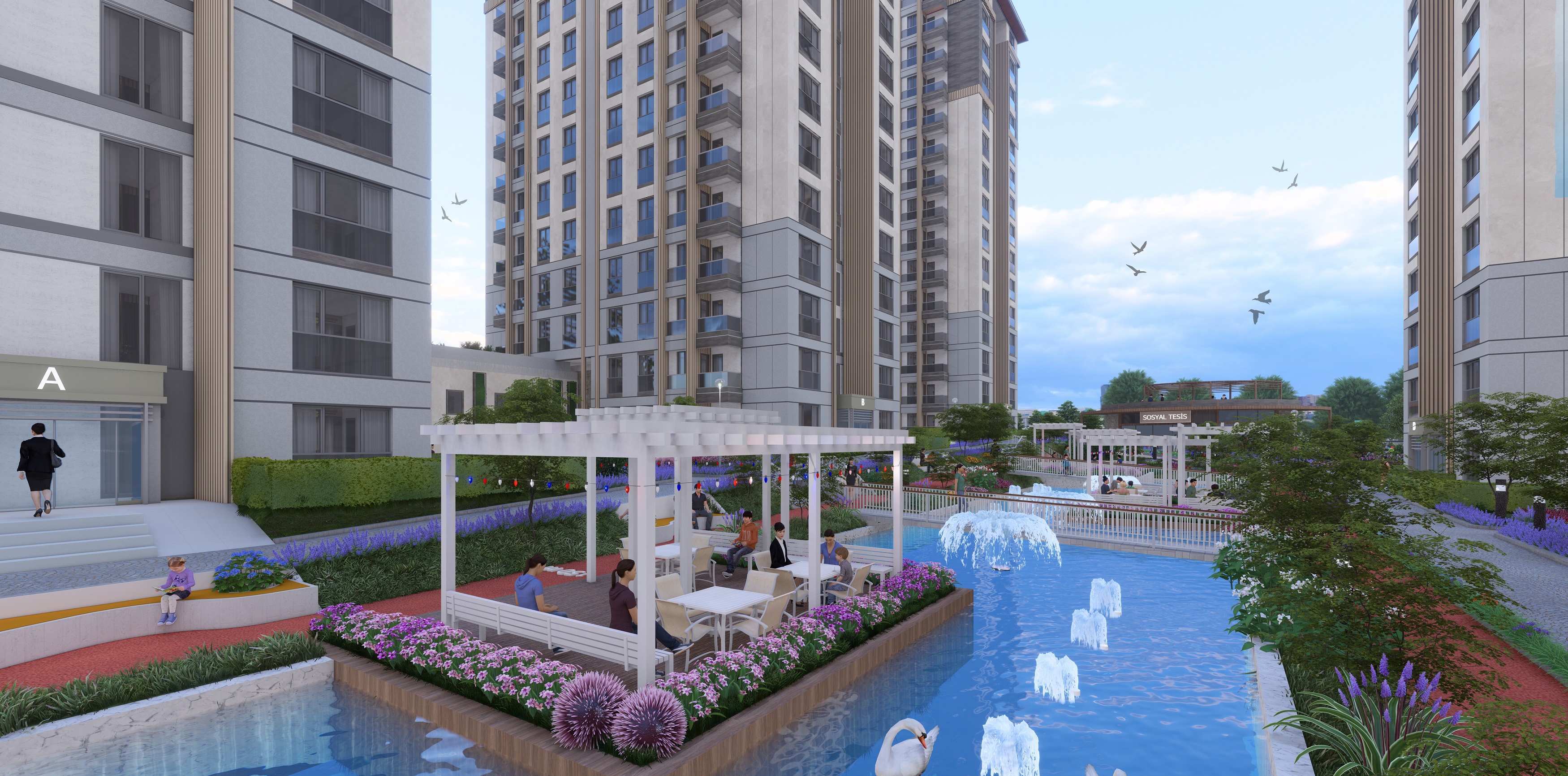 Sophisticated Istanbul Apartments For Sale In Bagcilar - Gorgeous seating areas and water features