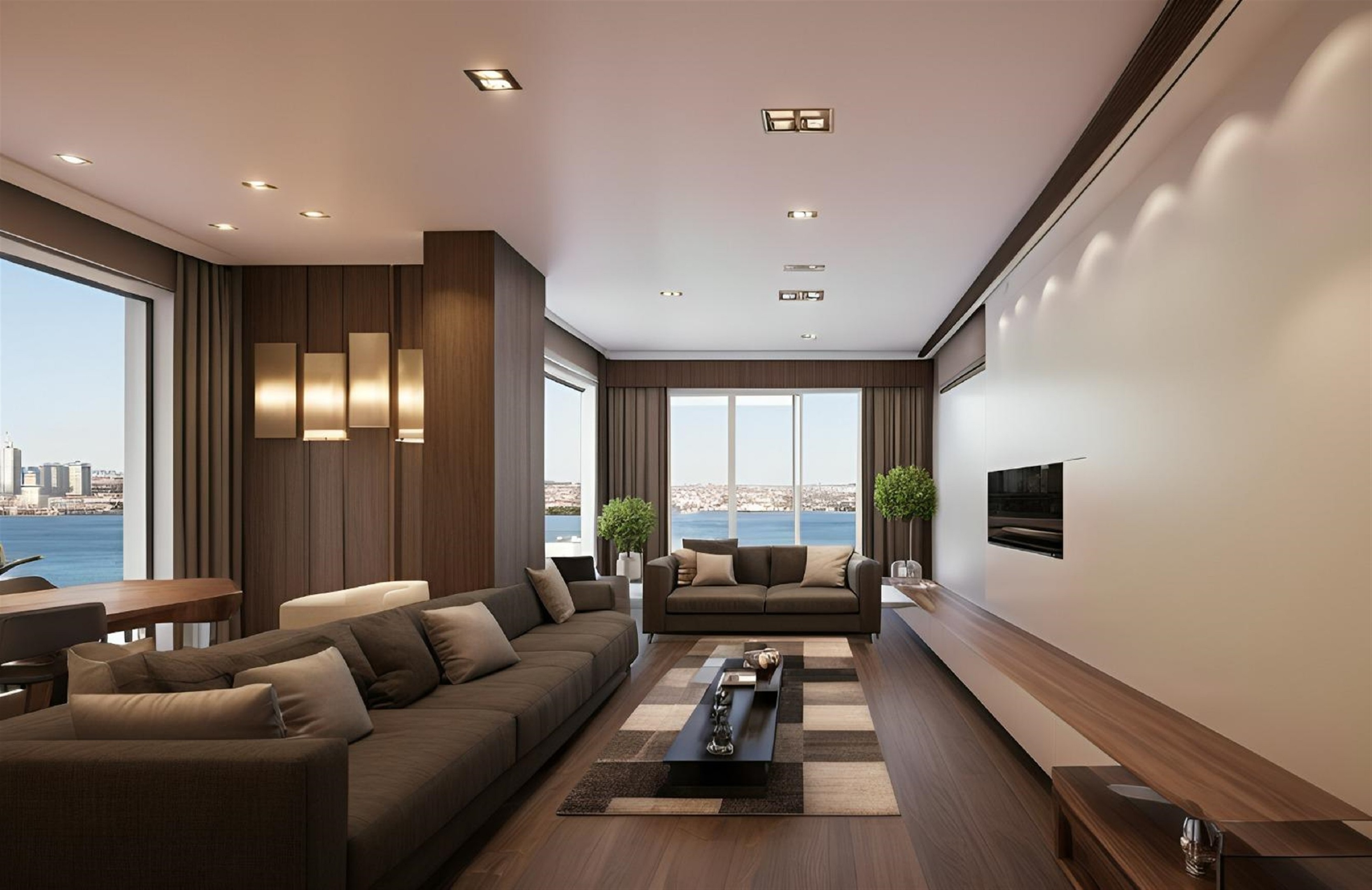 Simplistic Asian Istanbul Apartments For Sale - Spacious lounge with floor to ceiling windows