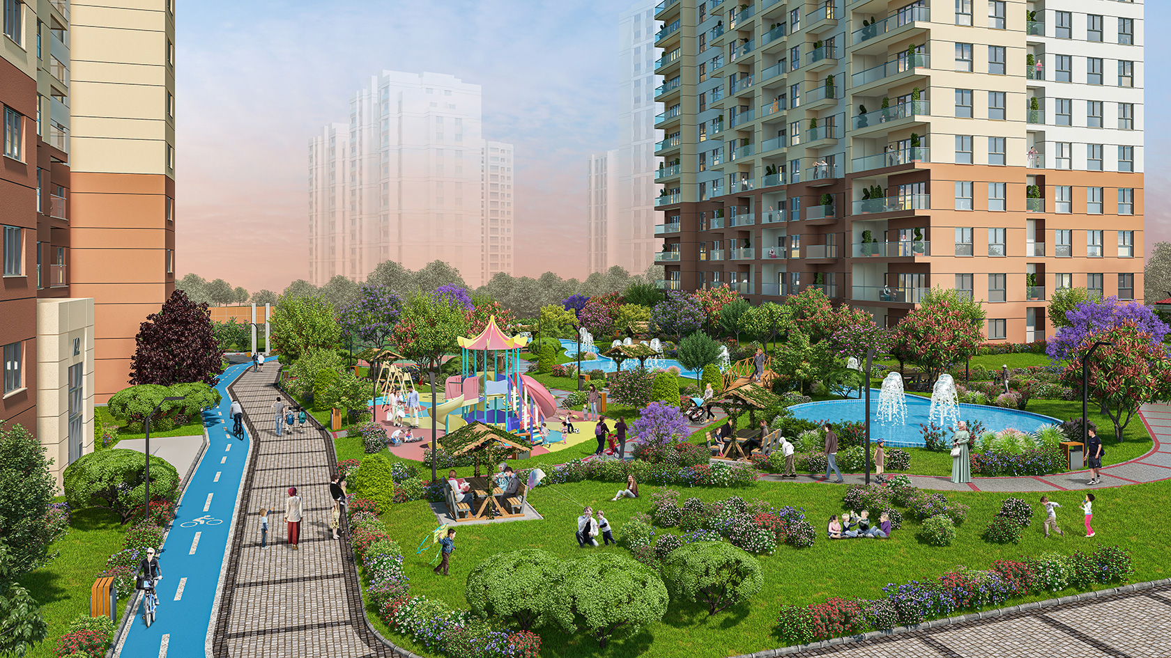 Lake View Istanbul Properties For Sale In Bahcesehir - Large shared gardens and social areas