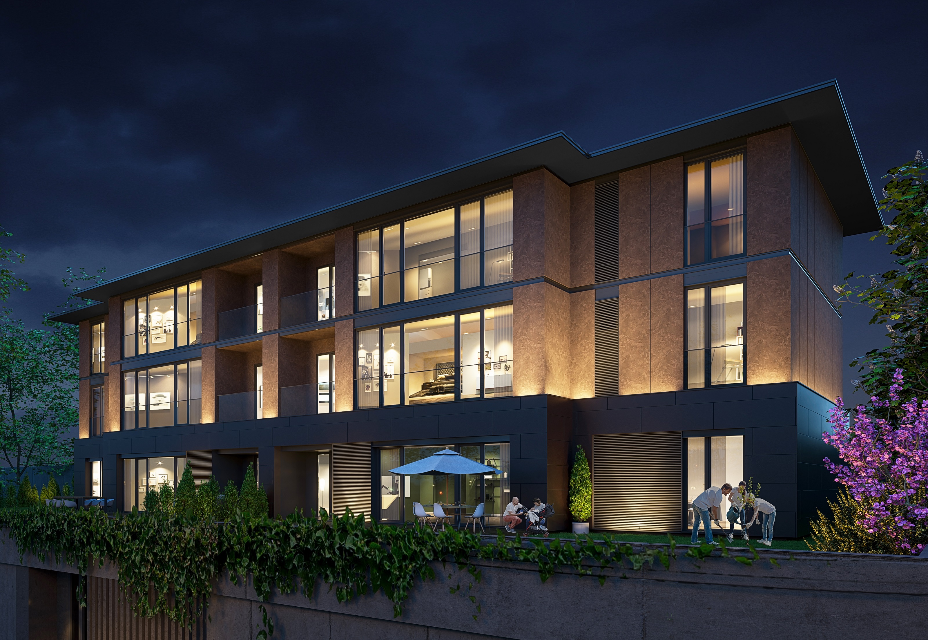 Istanbul Smart Home Apartments & Villas In Bahcesehir - Night view of the apartments lit up