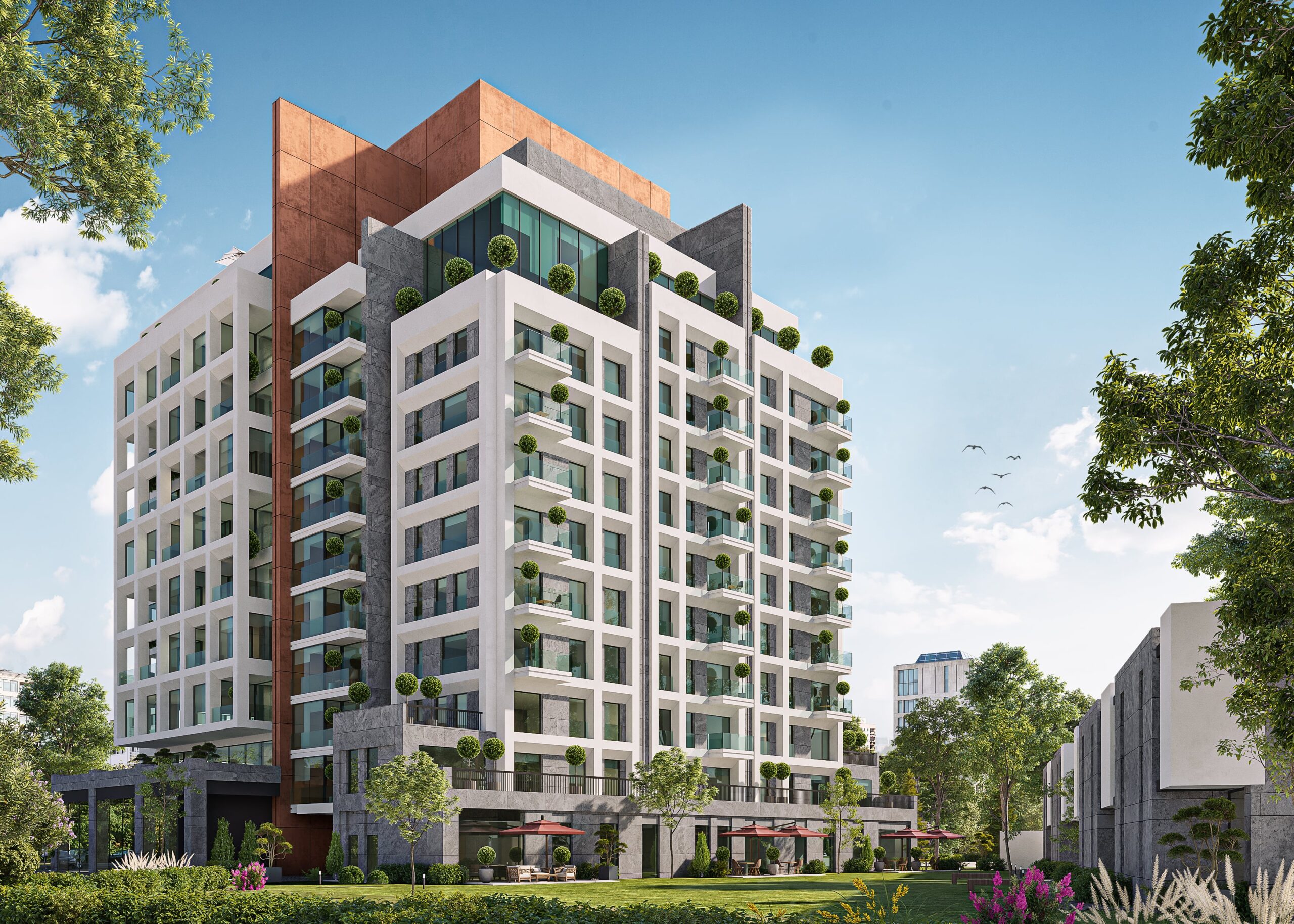 Istanbul Apartments for Sale in Kagithane - A stylish apartment block with cafes and restaurants
