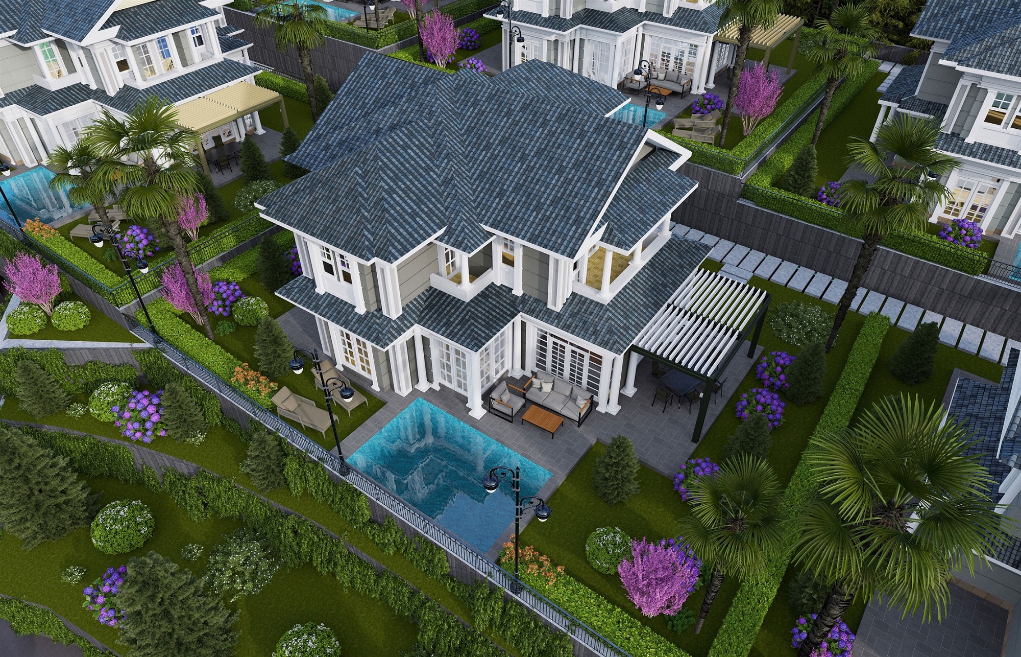 Idyllic Smart Home Triplex Villas In Bahcesehir - Arial view of the villa exterior layout