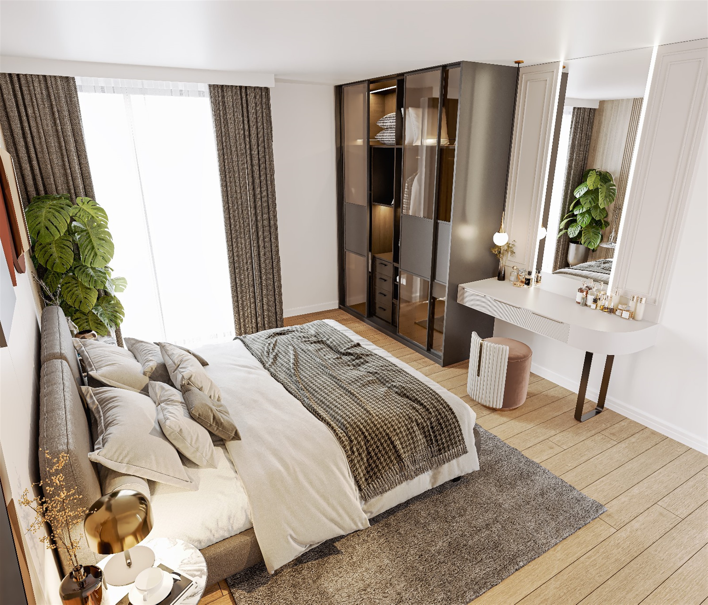 Great Value Modern Investment Properties In Istanbul For Sale - Bedrooms with floor-to-ceiling windows