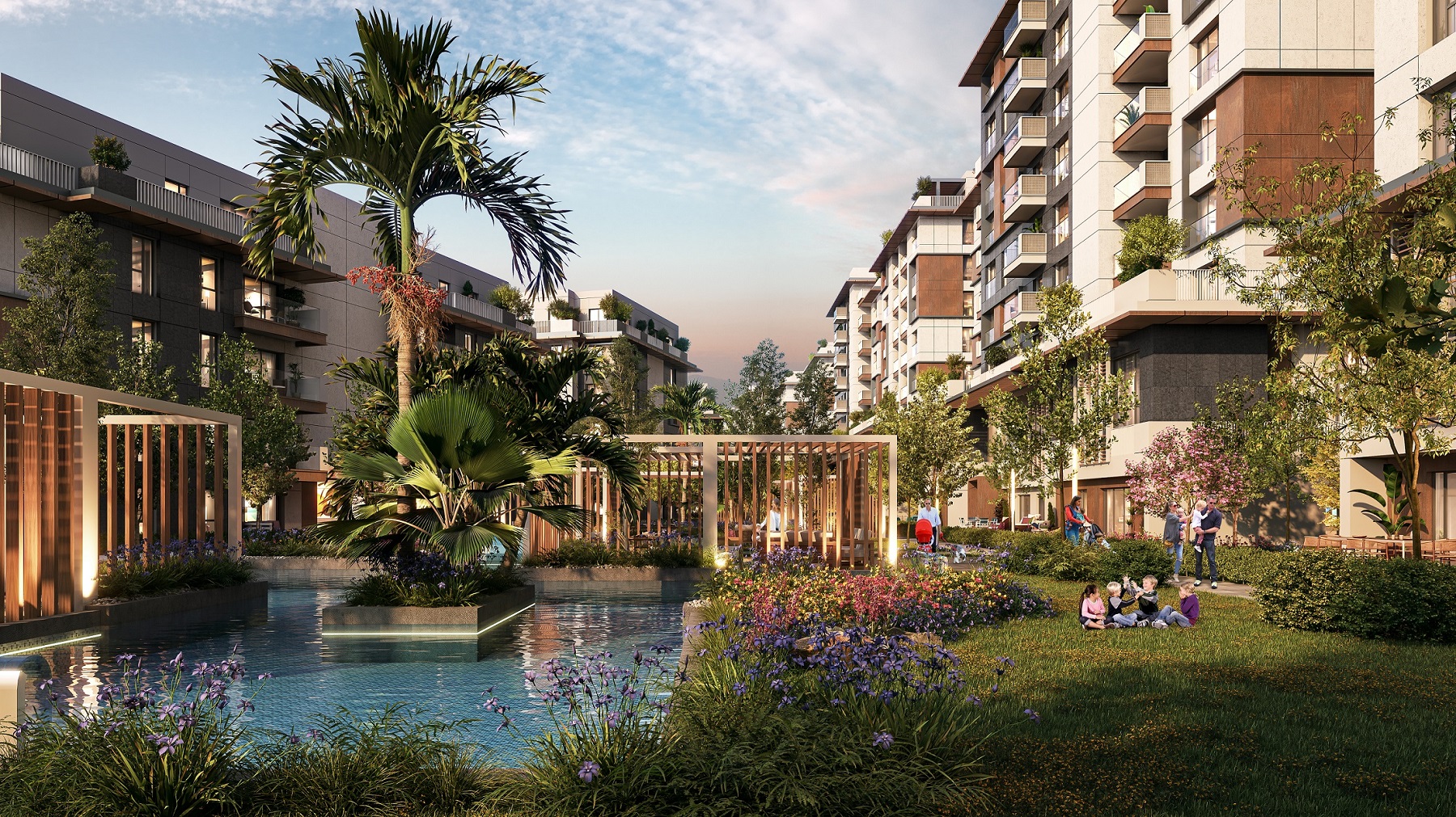 Stylish Off-plan Investment Properties In Istanbul For Sale - Apartments with communal landscaped gardens and water features