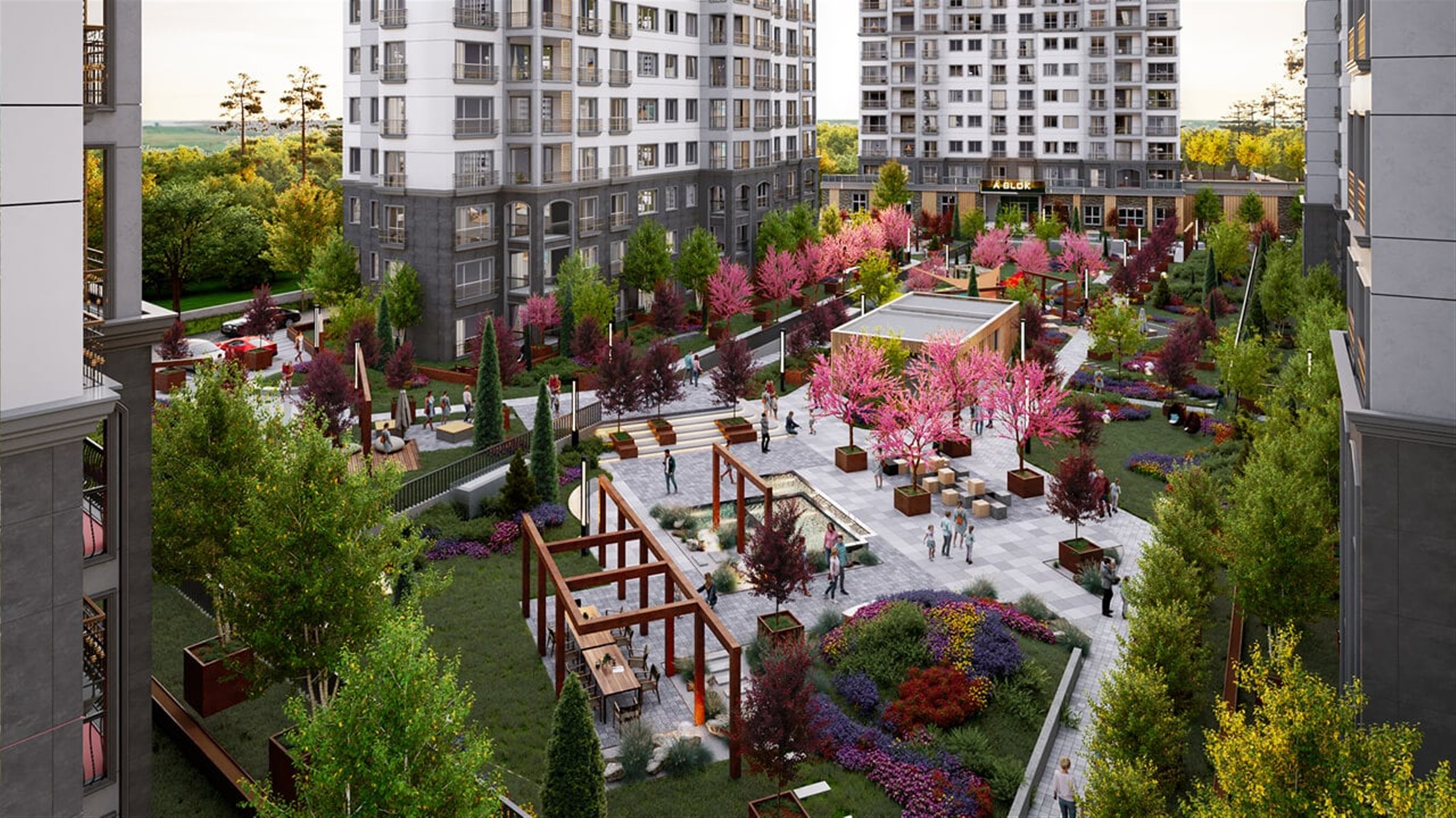 Modern Investment Property For Sale - Beautiful landscaped communal areas with seating and shops