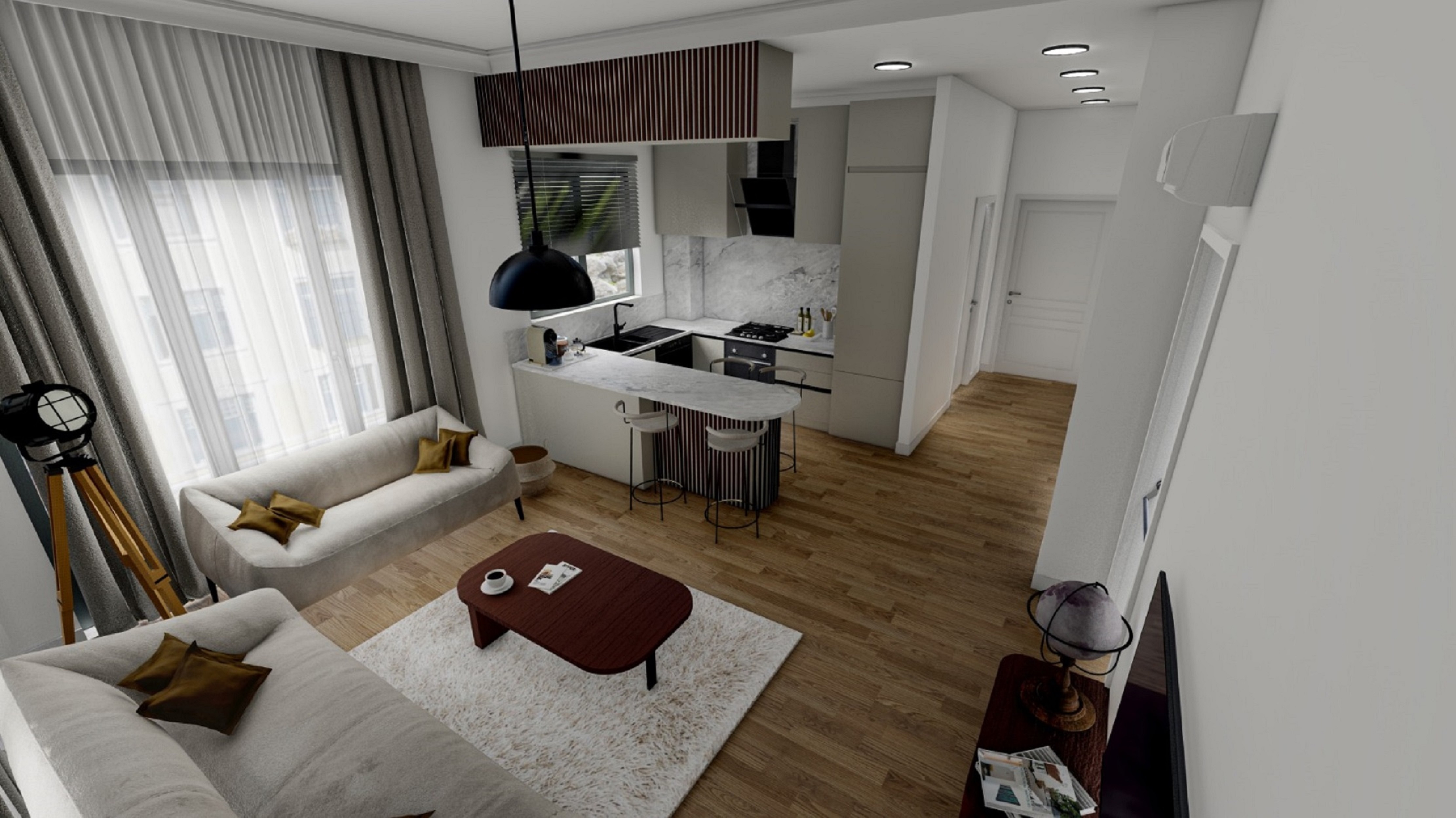 Residential Asian Istanbul Properties For Sale - An open-plan American kitchen and lounge