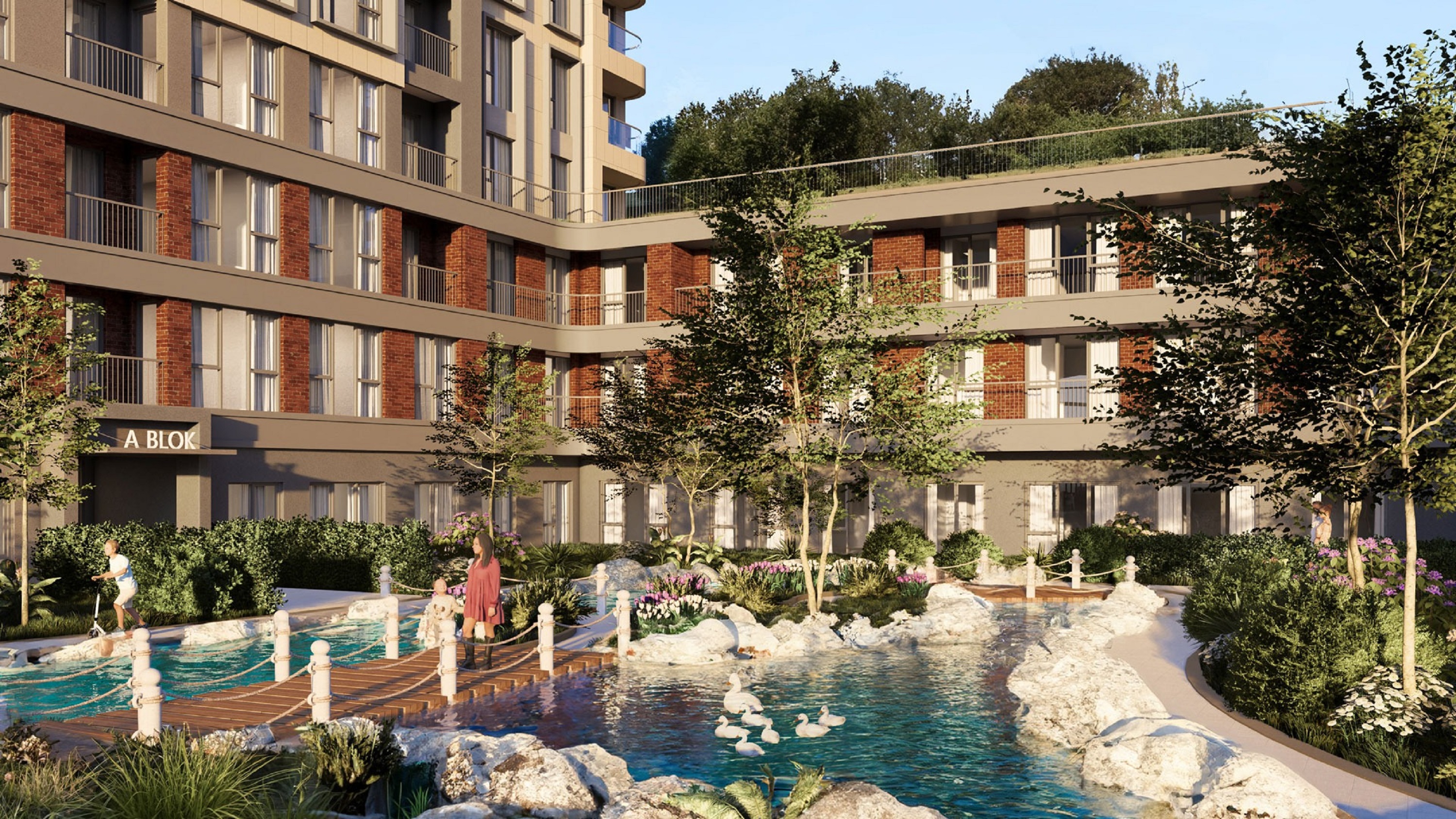 Modern Istanbul Residence Apartments For Sale - Stunning social areas with water features