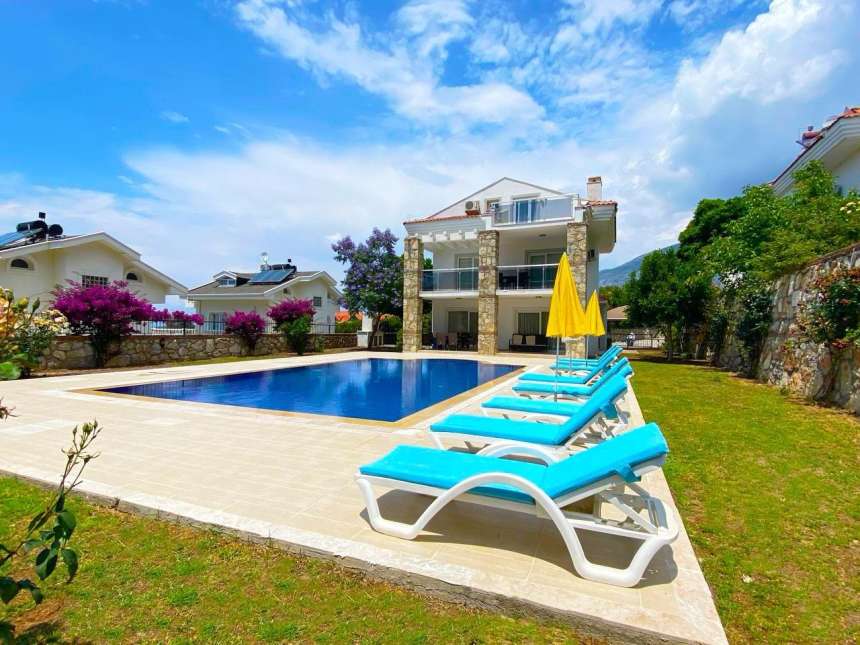 An Immaculate Fethiye Property For Sale – Main view of the triplex villa and pool