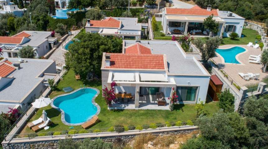 A Flawless Single-Storey Yalikavak Property For Sale - Arial view over the villa