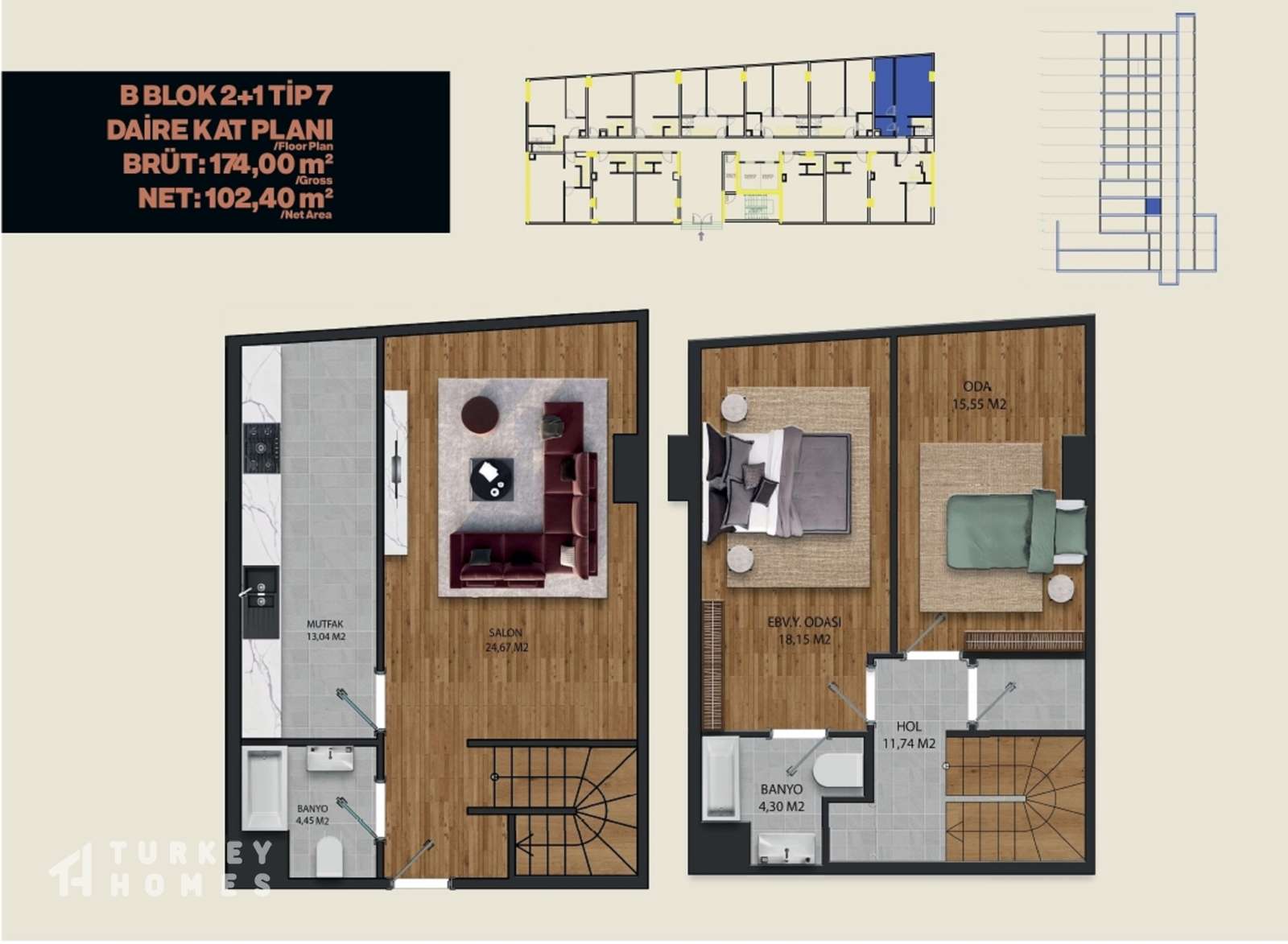 Dramatic Off-Plan Istanbul Property For Sale in Avcilar, Istanbul - Second two-bedroom layout option