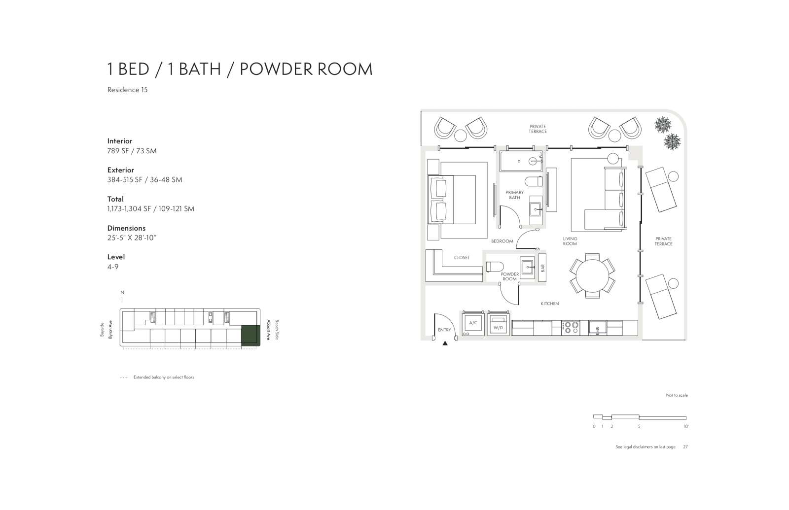 Residence Apartments With Ocean Views In Miami Beach, Florida For Sale - One-bedroom option with a guest WC