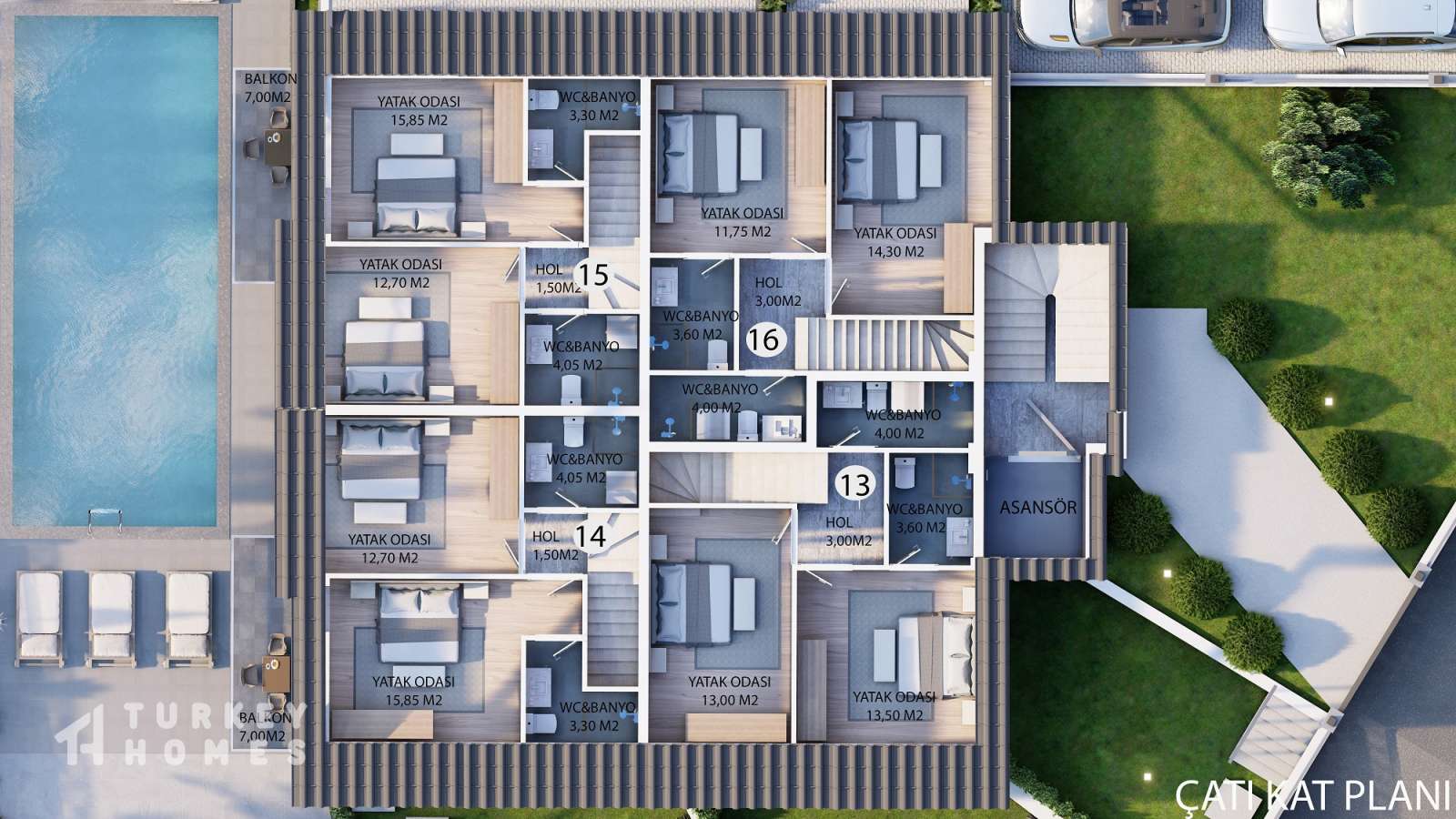 Duplex Property Investments For Sale In Fethiye Town - Upper floor layout plan