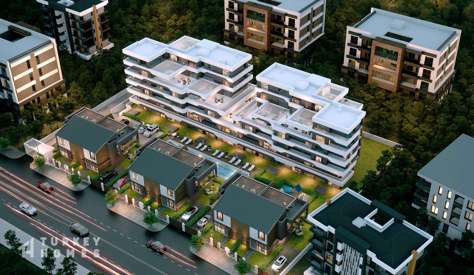 Investment Properties For Sale In Antalya - Arial view over the luxury complex