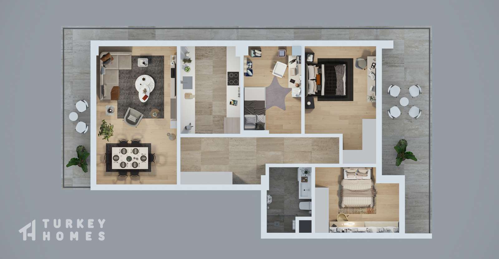Notable Investment Properties For Sale In Antalya - Three bedroom interior plan