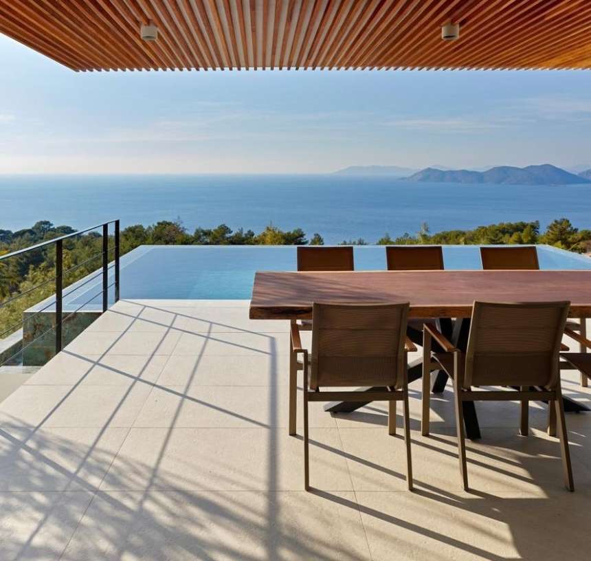 Ultra-Modern Sea View Fethiye Villa In Faralya For Sale - Terrace with sea views and infinity pool