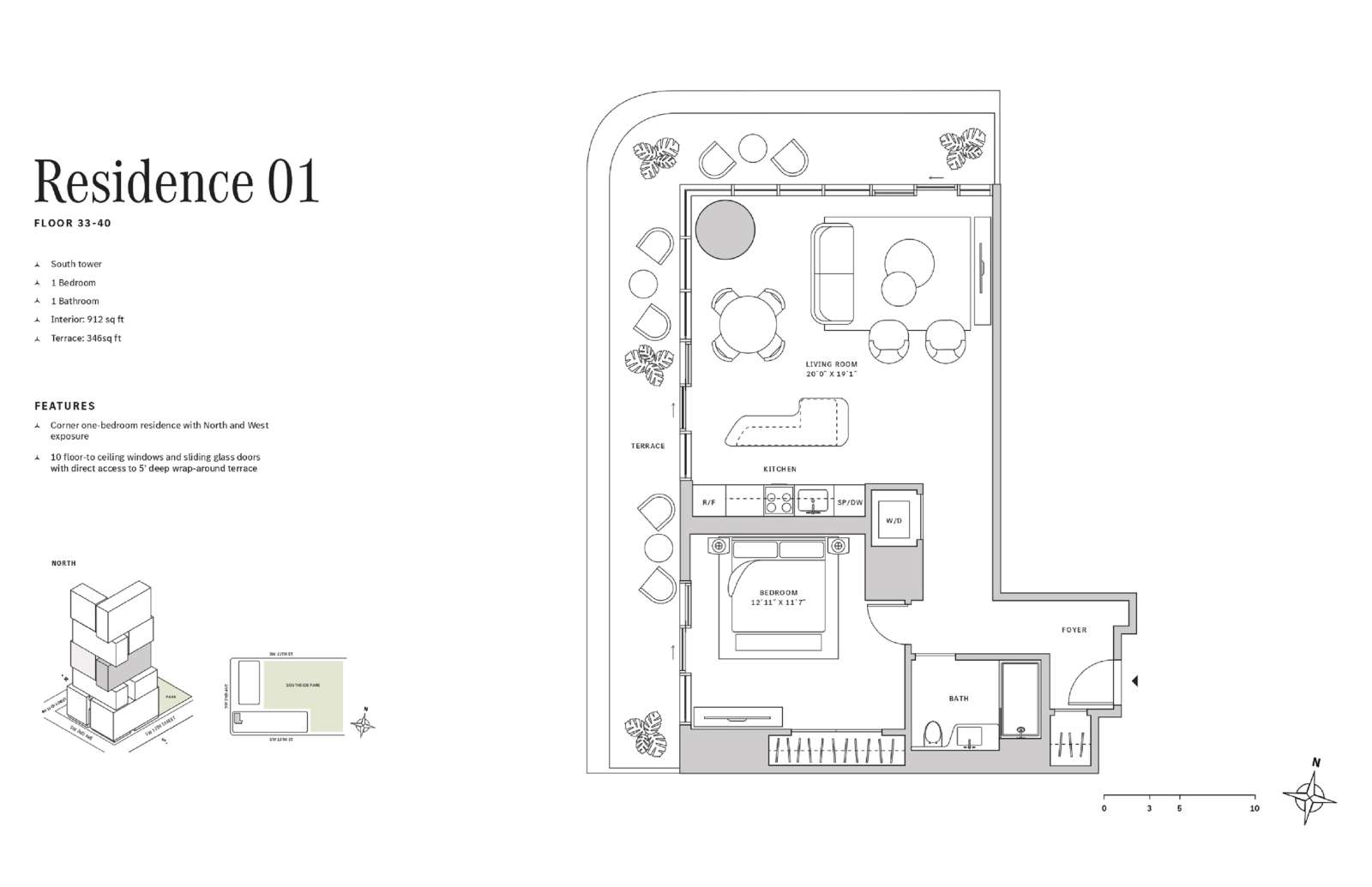 Residence Apartments In Brickell City For Sale - South Tower 1-bed layout plan