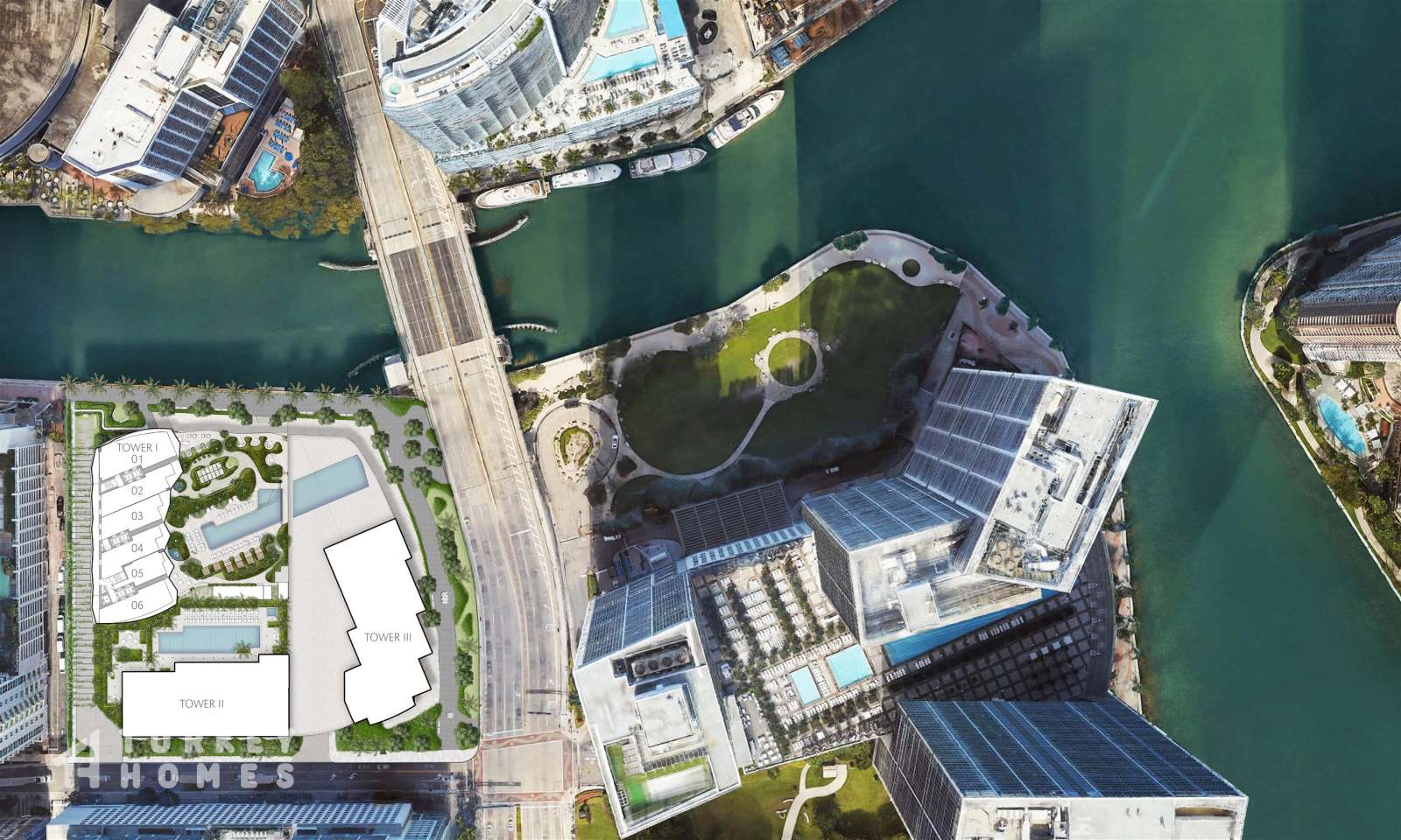 Incredible Ocean View Residence Properties For Sale In Brickell, Miami - Arial view over the development