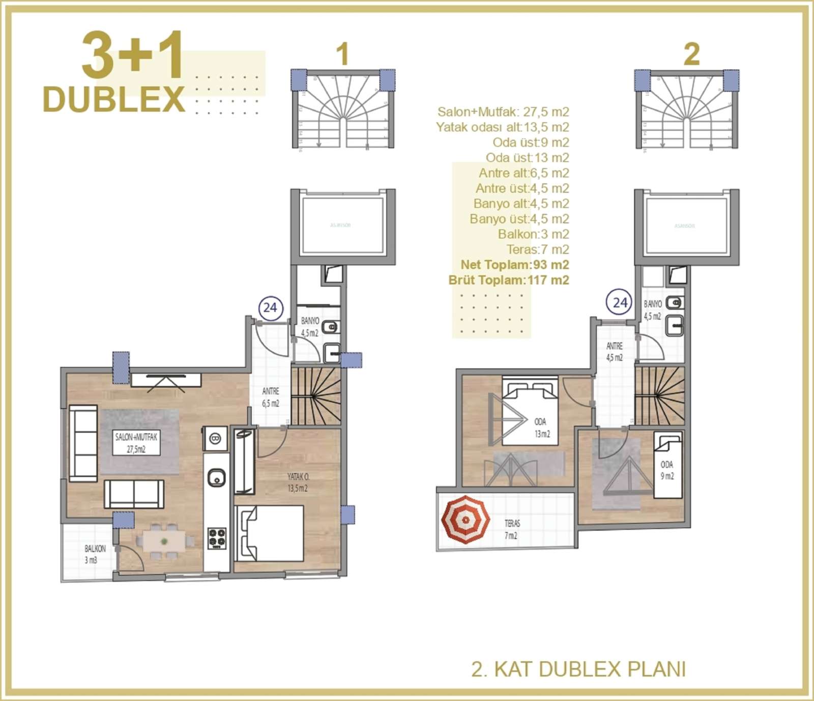 Sea View Property Investments In Istanbul For Sale - Three bedroom duplex layout plan