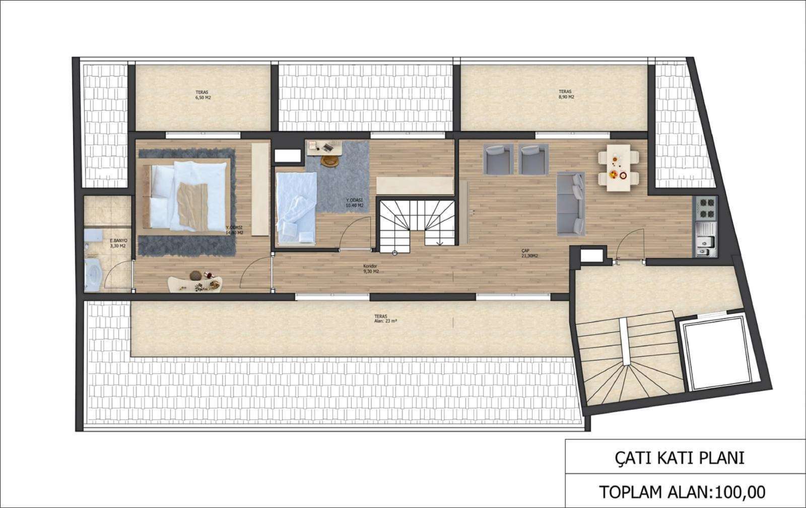 Prestigious City Centre Apartments In Istanbul For Sale - 6-bedroom duplex upper floor layout