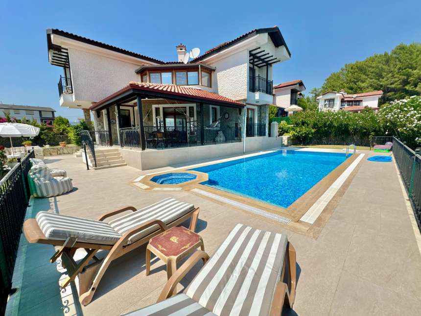 Ornate Detached Villa In Fethiye For Sale - Main view of the villa, pool and terrace