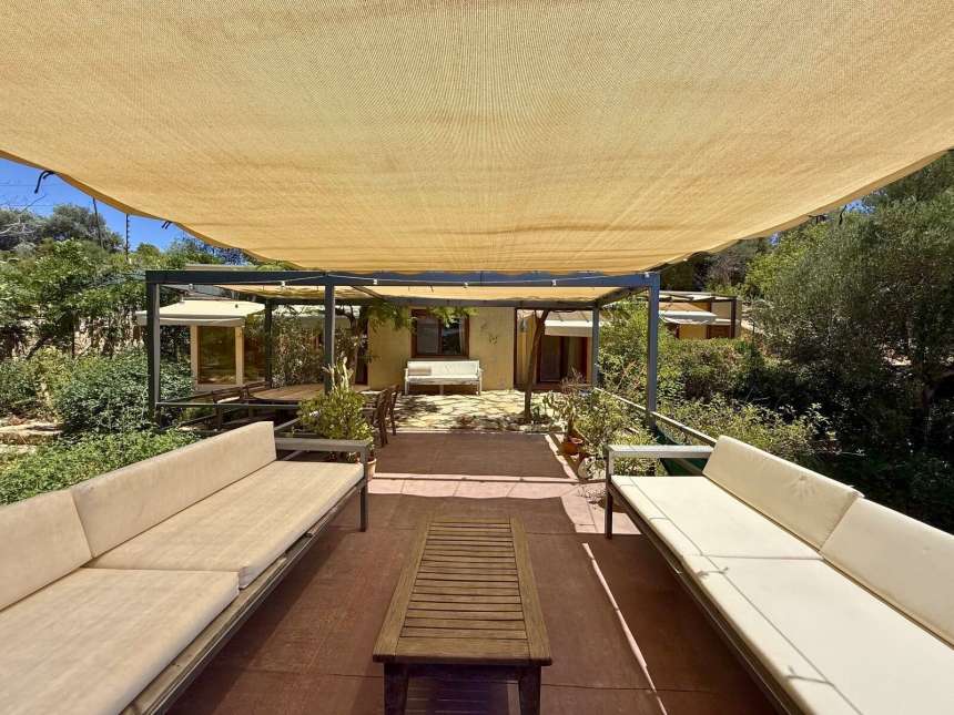 Rural Stone House & Bungalow In Bodrum For Sale - Shaded seating area