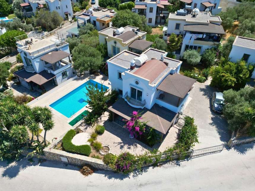 Bodrum Villa For Sale In Yalikavak Near The Marina & Beach - Arial view showing the shared pool